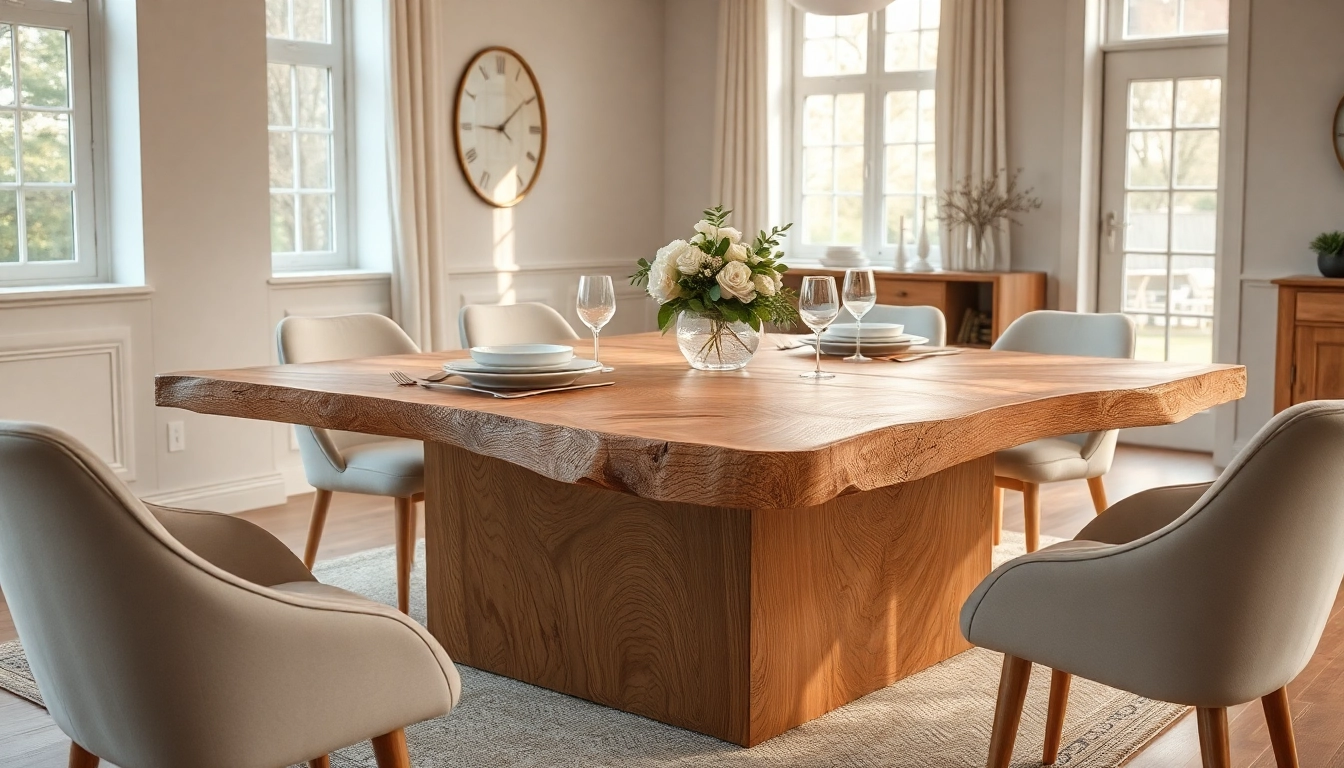 Stylishly set Esstisch Eiche with a rustic live edge, enhancing the modern dining experience.