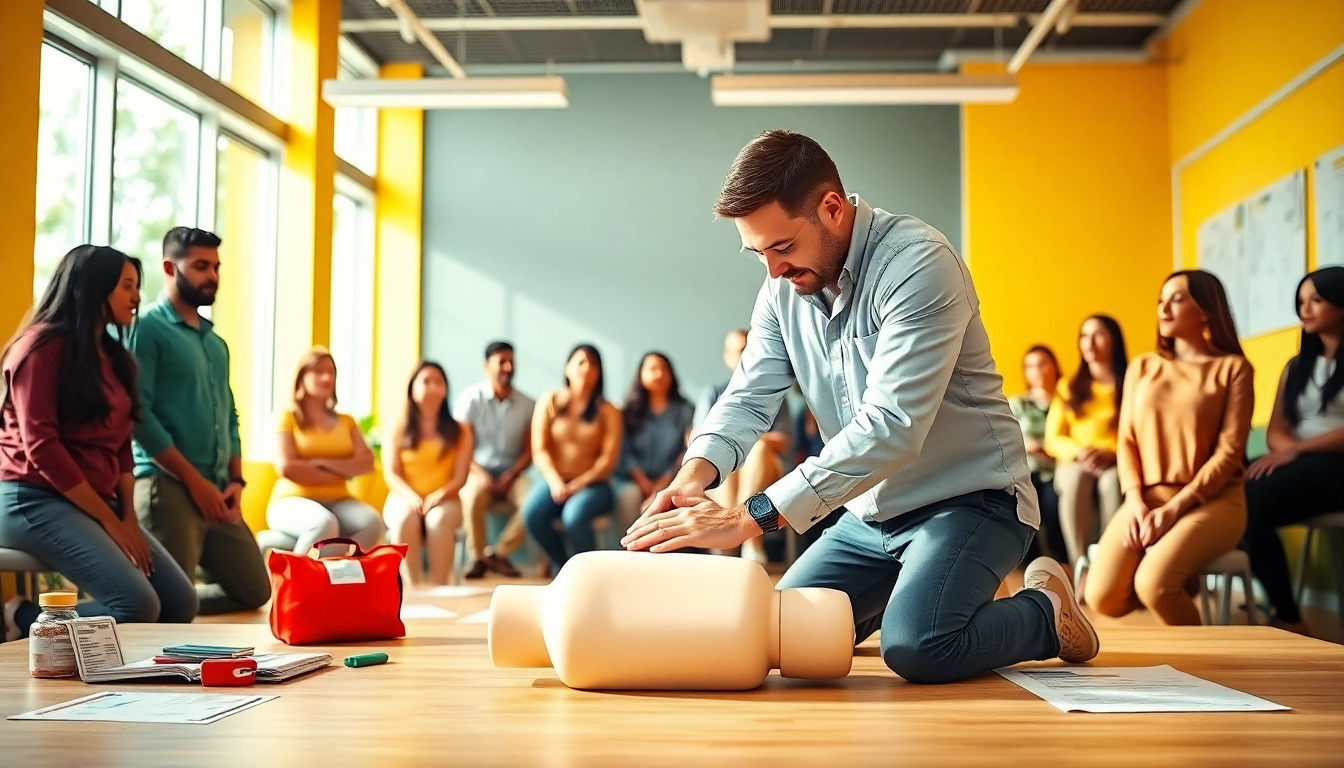Learn essential skills in first aid certification training course showcasing CPR techniques.