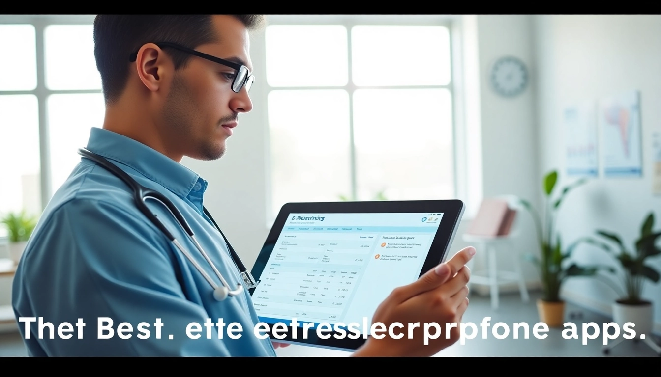 Healthcare provider using the best eprescription apps on a digital tablet in a modern office.