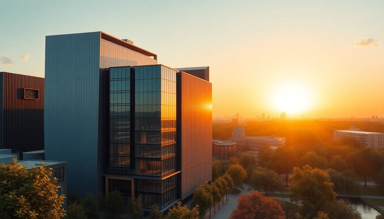 Erleben Sie architektur visualisierung durch realistische 3D-Darstellungen von modernen Gebäuden.
