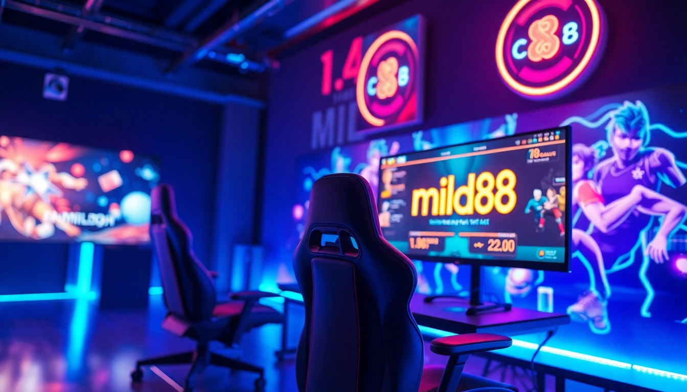 Permainan menarik mild88 dengan suasana gaming yang cerah dan modern.